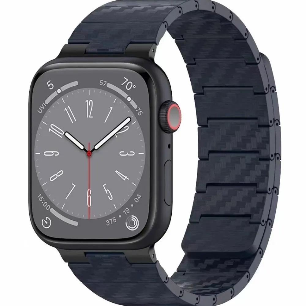 Für Apple Watch SE 2023 44mm Carbonfaser Magnetisches Armband Blau ^ Wigento