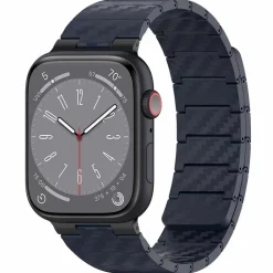 Für Apple Watch SE 2023 44mm Carbonfaser Magnetisches Armband Blau ^ Wigento