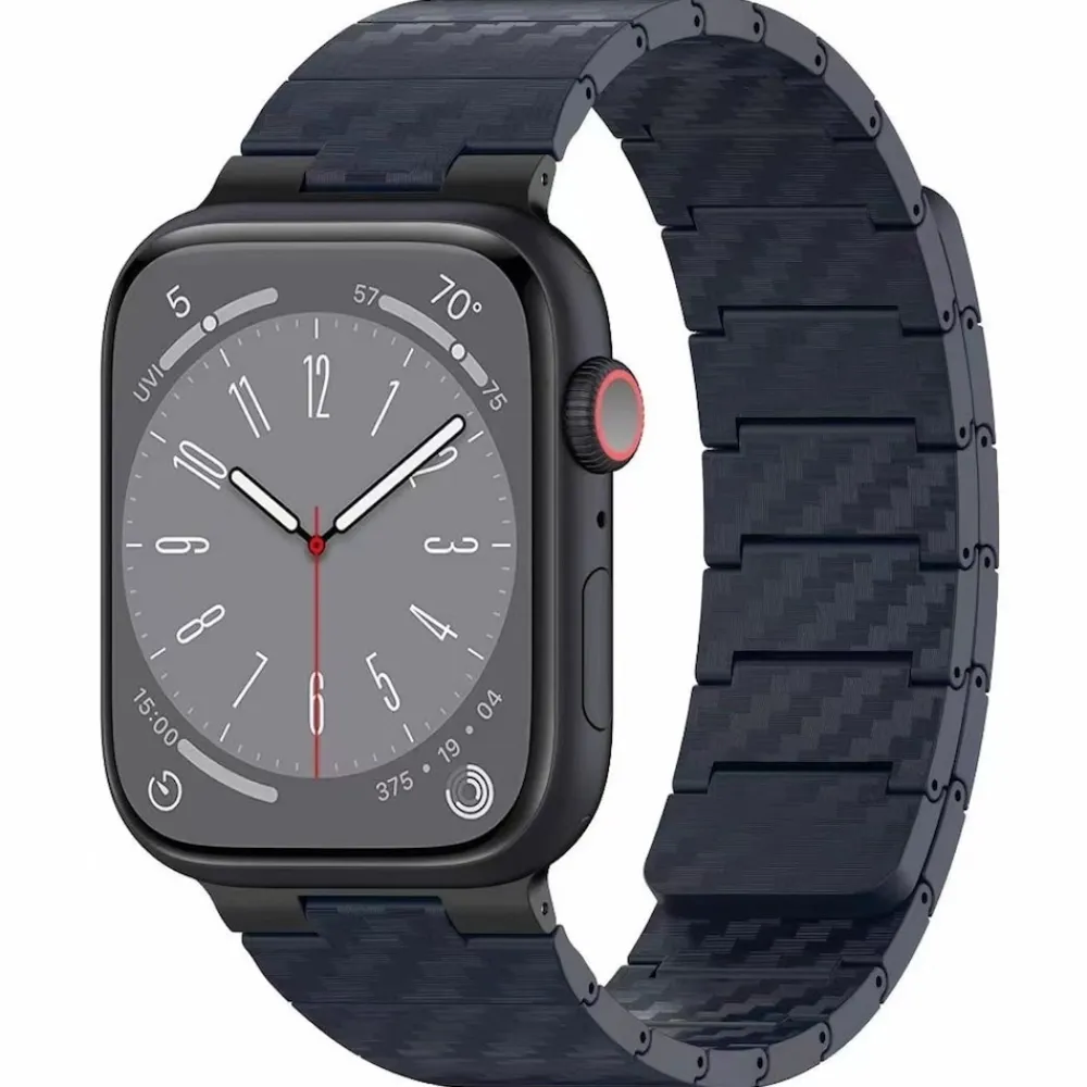 Für Apple Watch SE 2023 44mm Carbonfaser Magnetisches Armband Blau ^ Wigento
