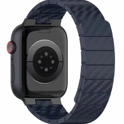 Für Apple Watch SE 2023 44mm Carbonfaser Magnetisches Armband Blau ^ Wigento