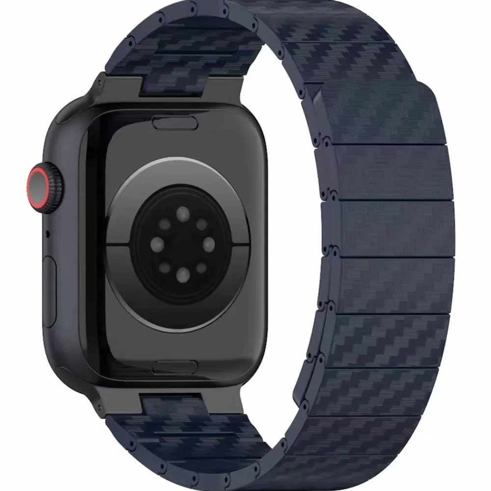 Für Apple Watch SE 2023 44mm Carbonfaser Magnetisches Armband Blau ^ Wigento