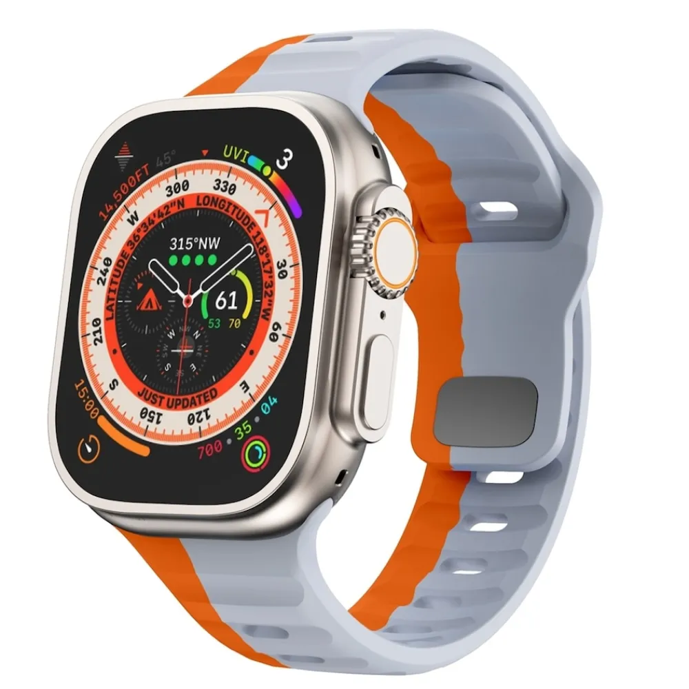 Für Apple Watch Ultra 2 / 1 49mm Silikon Design Wellen Armband Orange ^ Wigento New