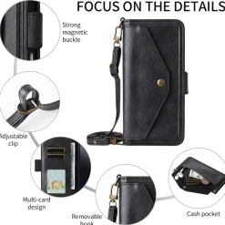 Wigento Für Fairphone 6 Crossbody Echtleder Kartenfach Schutz Hülle Schwarz New