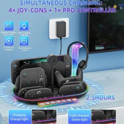 Wigento Für Nintendo Switch 2 RGB Licht Ladestation mit Kühlung Ablage Weiß Clearance