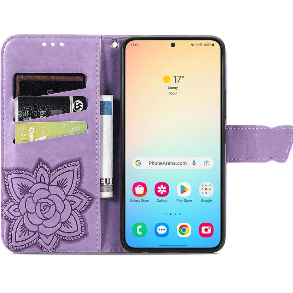 Für Samsung Galaxy S25 Kunstleder Wallet Schmetterling Hülle H- Lila ^ Wigento Discount