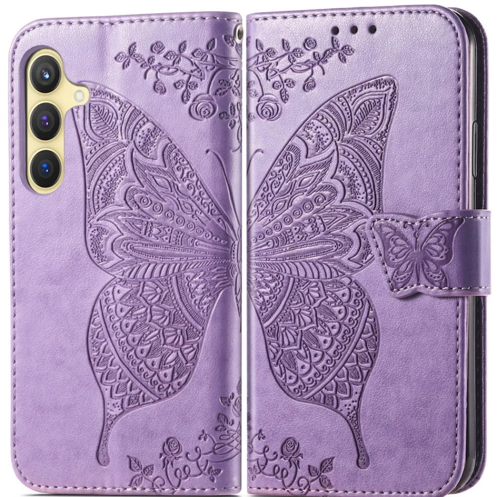 Für Samsung Galaxy S25 Kunstleder Wallet Schmetterling Hülle H- Lila ^ Wigento Discount