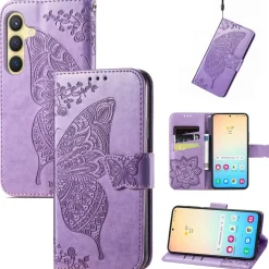 Für Samsung Galaxy S25 Kunstleder Wallet Schmetterling Hülle H- Lila ^ Wigento Discount