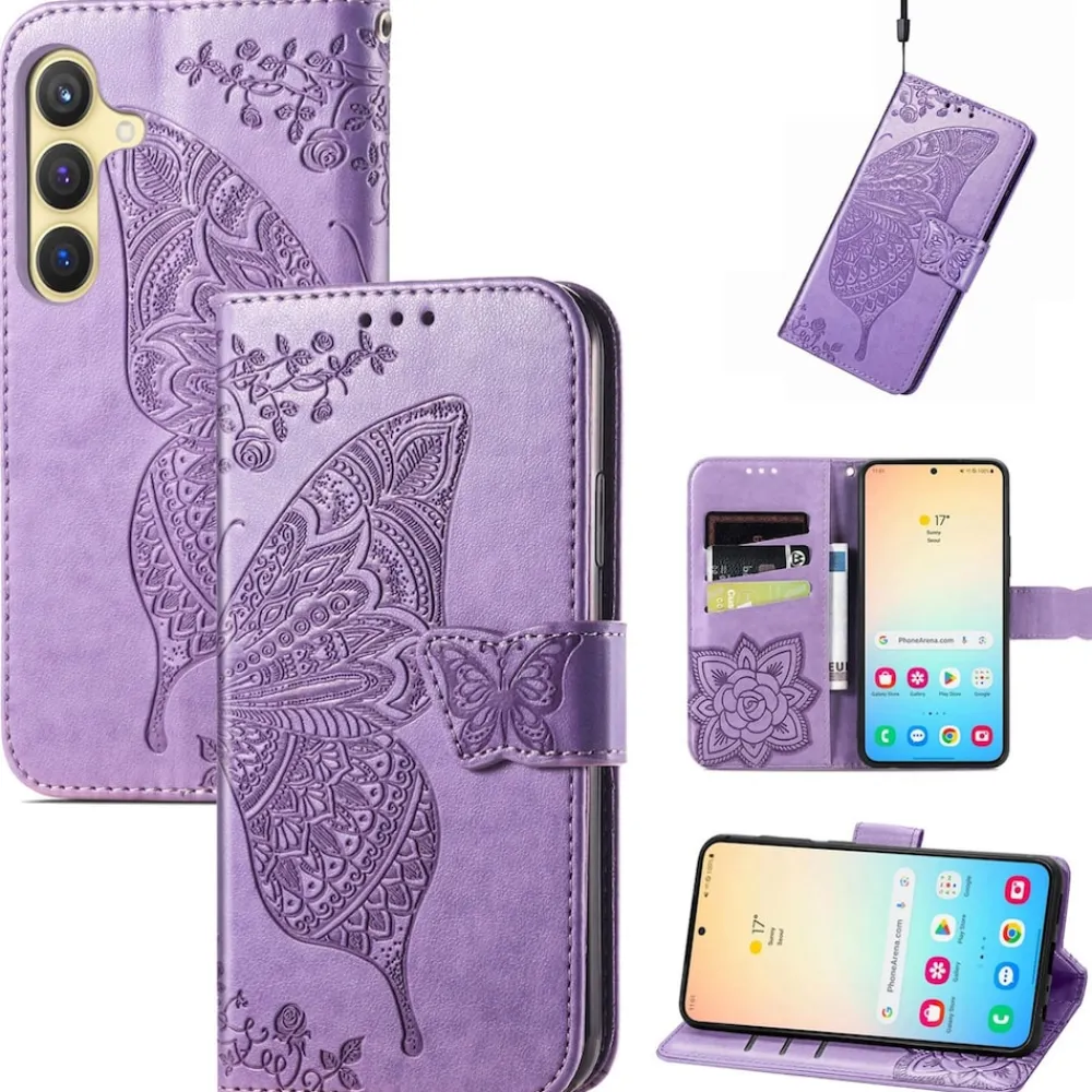 Für Samsung Galaxy S25 Kunstleder Wallet Schmetterling Hülle H- Lila ^ Wigento Discount