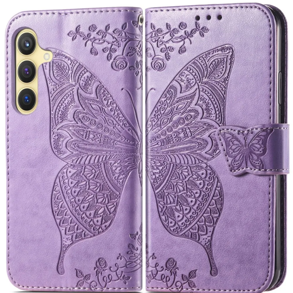 Für Samsung Galaxy S25 Kunstleder Wallet Schmetterling Hülle H- Lila ^ Wigento Discount
