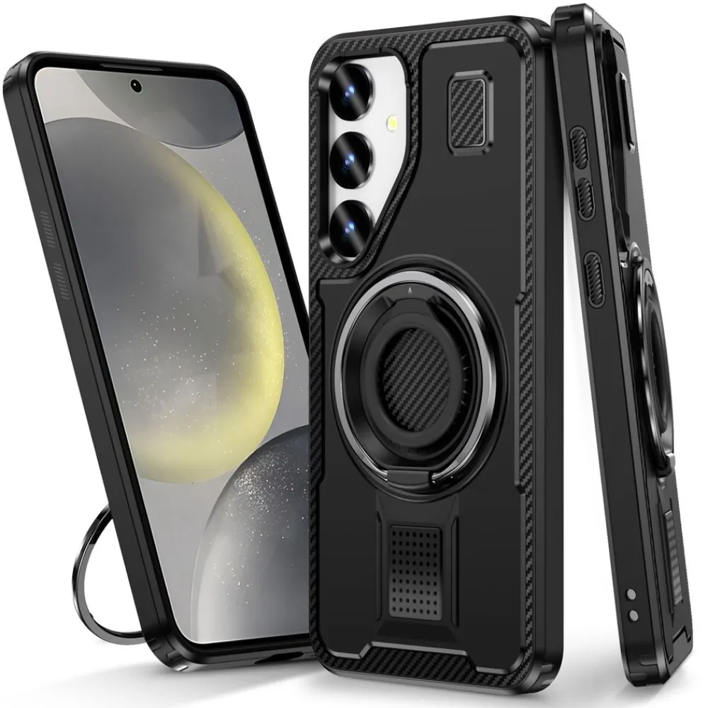 Für Samsung Galaxy S25 Plus 5G Carbonfaser Ringhalter Hybrid TPU Hülle ^ Wigento Clearance
