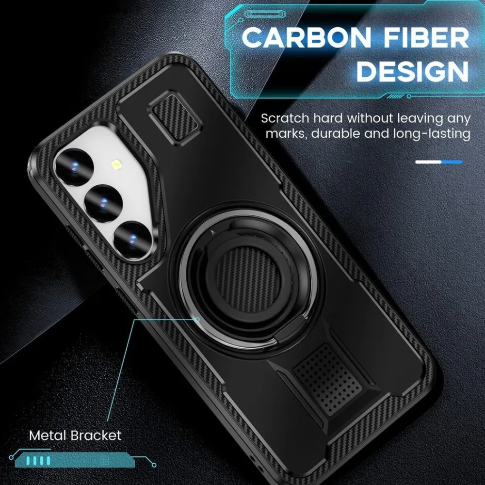 Für Samsung Galaxy S25 Plus 5G Carbonfaser Ringhalter Hybrid TPU Hülle ^ Wigento Clearance
