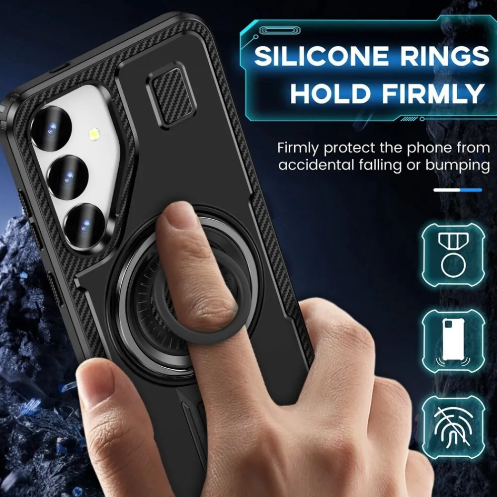 Für Samsung Galaxy S25 Plus 5G Carbonfaser Ringhalter Hybrid TPU Hülle ^ Wigento Clearance
