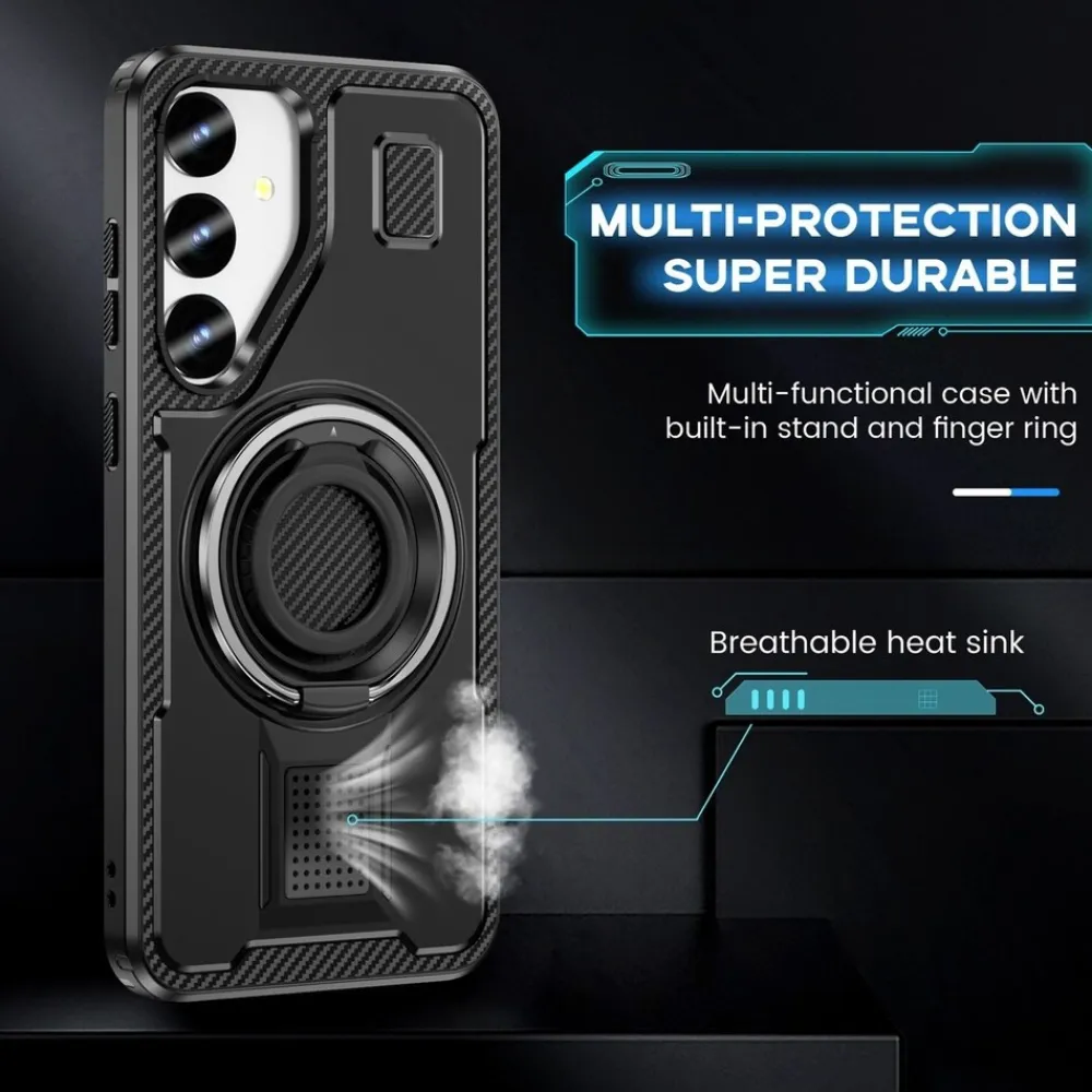 Für Samsung Galaxy S25 Plus 5G Carbonfaser Ringhalter Hybrid TPU Hülle ^ Wigento Clearance