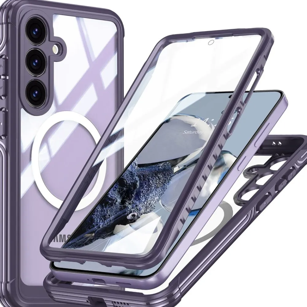 Für Samsung Galaxy S25 Plus MagSafe Full 360 Body Hybrid Bumper Lila ^ Wigento Hot