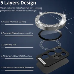 Wigento Für Samsung Galaxy S25 Ultra Aluminium Glitzer Ring Kamera + Hart Glas Outlet