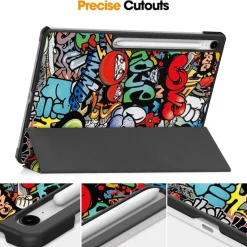 Wigento Für Samsung Galaxy Tab S10 FE Plus 3folt Wake UP Smart Hülle Graffiti