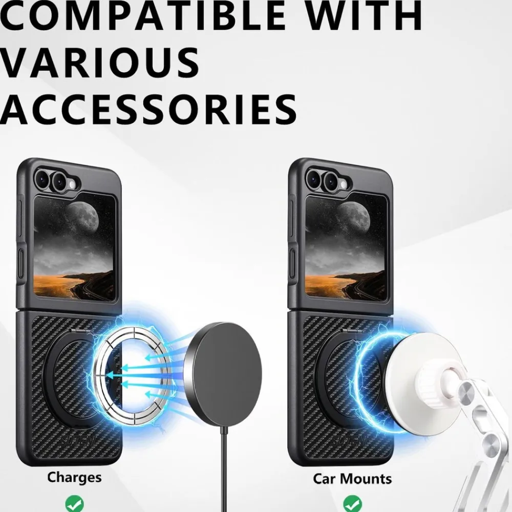 Für Samsung Galaxy Z Flip7 Suteni MagSafe 360 Grad Ring Hülle Carbon ^ Wigento Online