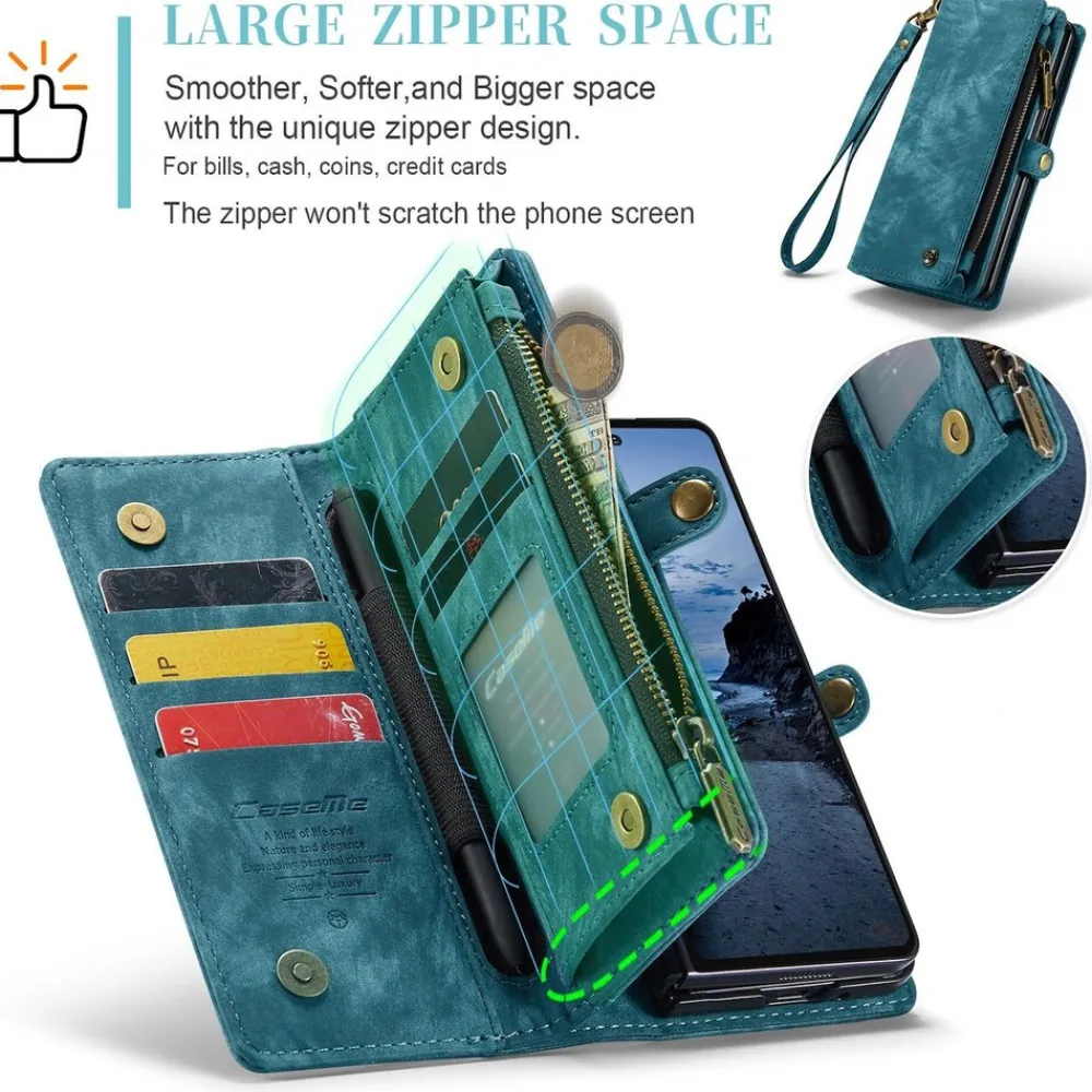 Für Samsung Galaxy Z Fold7 5G Kunstleder 008 Multifunktion Hülle Blau ^ CaseME Online