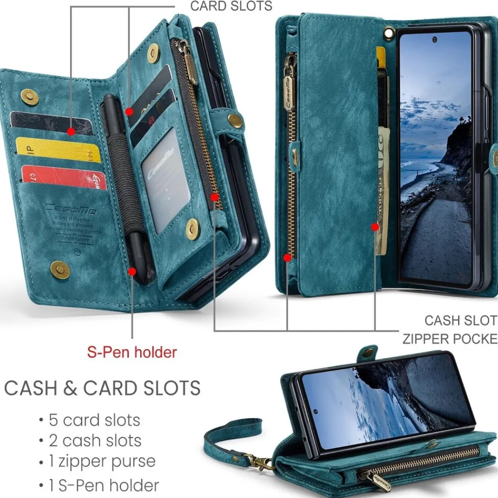 Für Samsung Galaxy Z Fold7 5G Kunstleder 008 Multifunktion Hülle Blau ^ CaseME Online