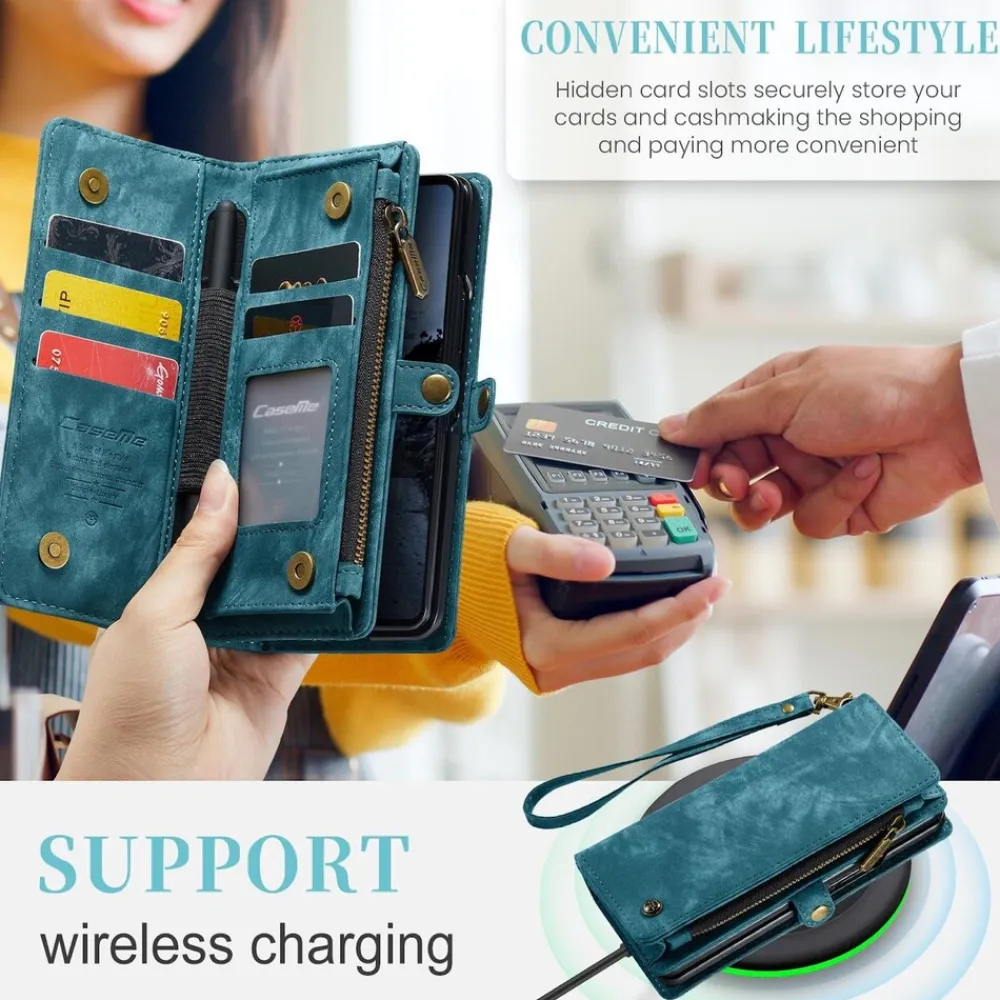 Für Samsung Galaxy Z Fold7 5G Kunstleder 008 Multifunktion Hülle Blau ^ CaseME Online