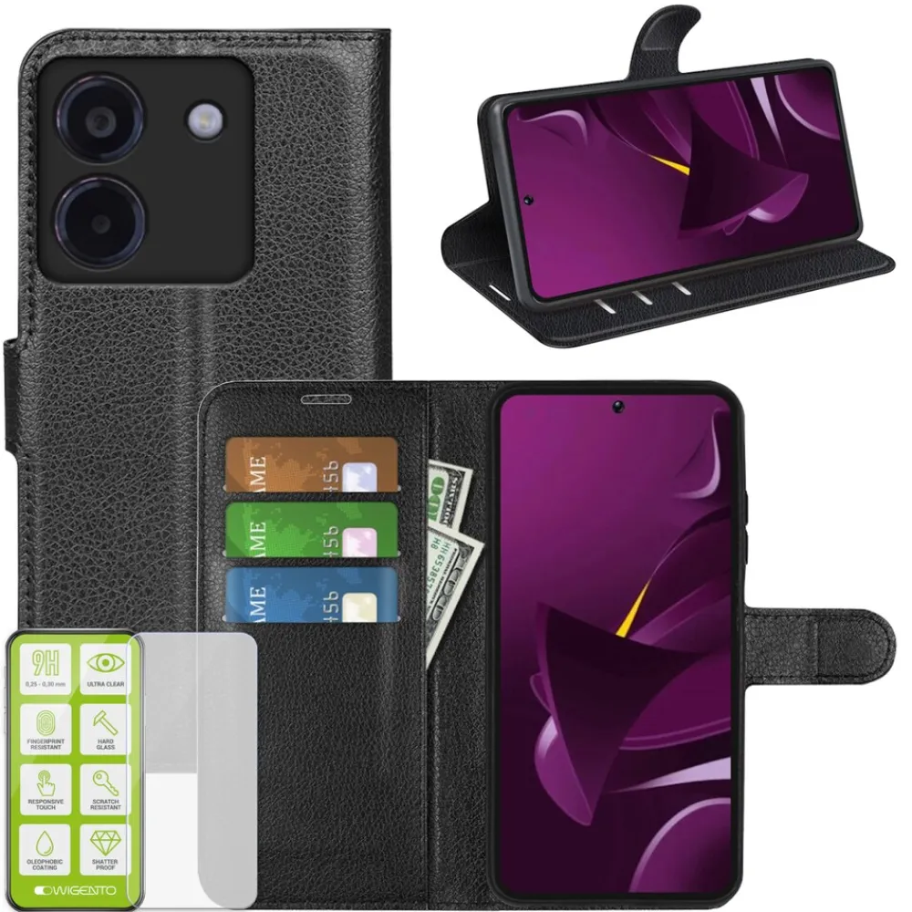 Für Xiaomi Poco X7 Pro 5G / Redmi Turbo 4 Kunstleder Hülle + Hart Glas ^ Wigento New