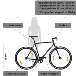 Galano Blade Fixie Fahrrad 28 Zoll Singlespeed 165 - 195 cm retro Urban Bike mit Flip Flop Nabe für Fixed Gear und Freilauf graphit/seegrün New