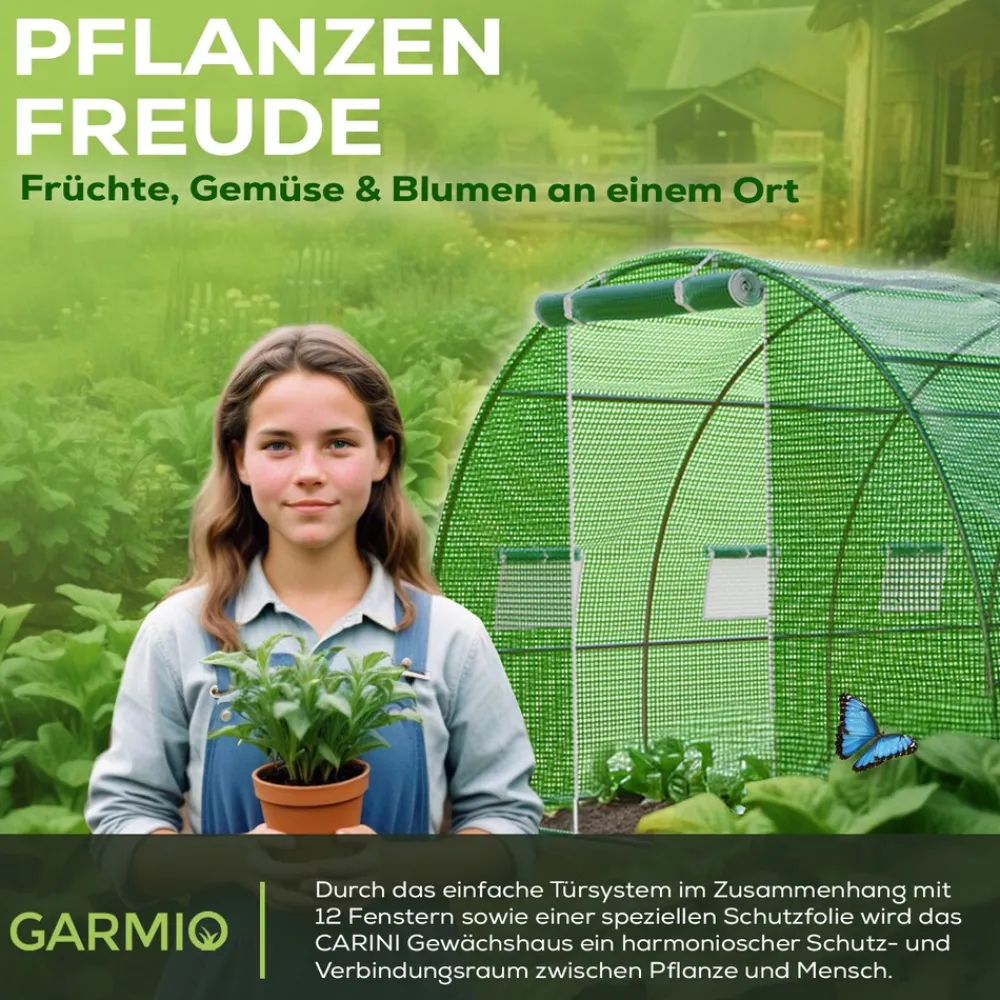 ® Foliengewächshaus CARINI, Tomatenzelt, winterfest, 6x3x2m, Frühbeet, Pflanzenhaus, Gemüse und Obst, Hochbeet ^ GARMIO Outlet