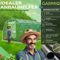 ® Foliengewächshaus CARINI, Tomatenzelt, winterfest, 6x3x2m, Frühbeet, Pflanzenhaus, Gemüse und Obst, Hochbeet ^ GARMIO Outlet