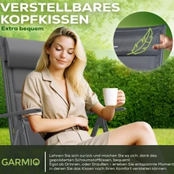 ® Gartenstuhl Balkonstuhl FLORENZ anthrazit, 7-fach verstellbar, klappbar, inkl. Nackenkissen, für Terrasse ^ GARMIO Clearance
