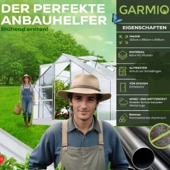 ® Gewächshaus ARONA 310x250cm für den Garten, Alu Frühbeet inklusive Fundament, 4 Dachfenster Treibhaus Aufzucht ^ GARMIO Sale