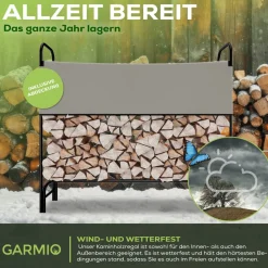 GARMIO ® Kaminholzregal Metall Brennholzregal Kaminholzunterstand mit Abdeckung Stapelhilfe pulverbeschichtet 130x30x117cm Sale