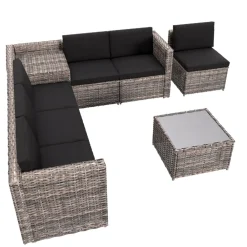 ® TURIN 8-teilig Rattan Garten-Lounge | Polyrattan Ecklounge mit Stauraum-Box & Glas-Tisch | wetterfeste Kissen, modular & flexibel ^ GARMIO New