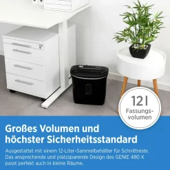 480X Aktenvernichter Shredder 8 Blatt Partikelschnitt 12 Liter Sicherheitsstufe P4 ^ Genie Hot