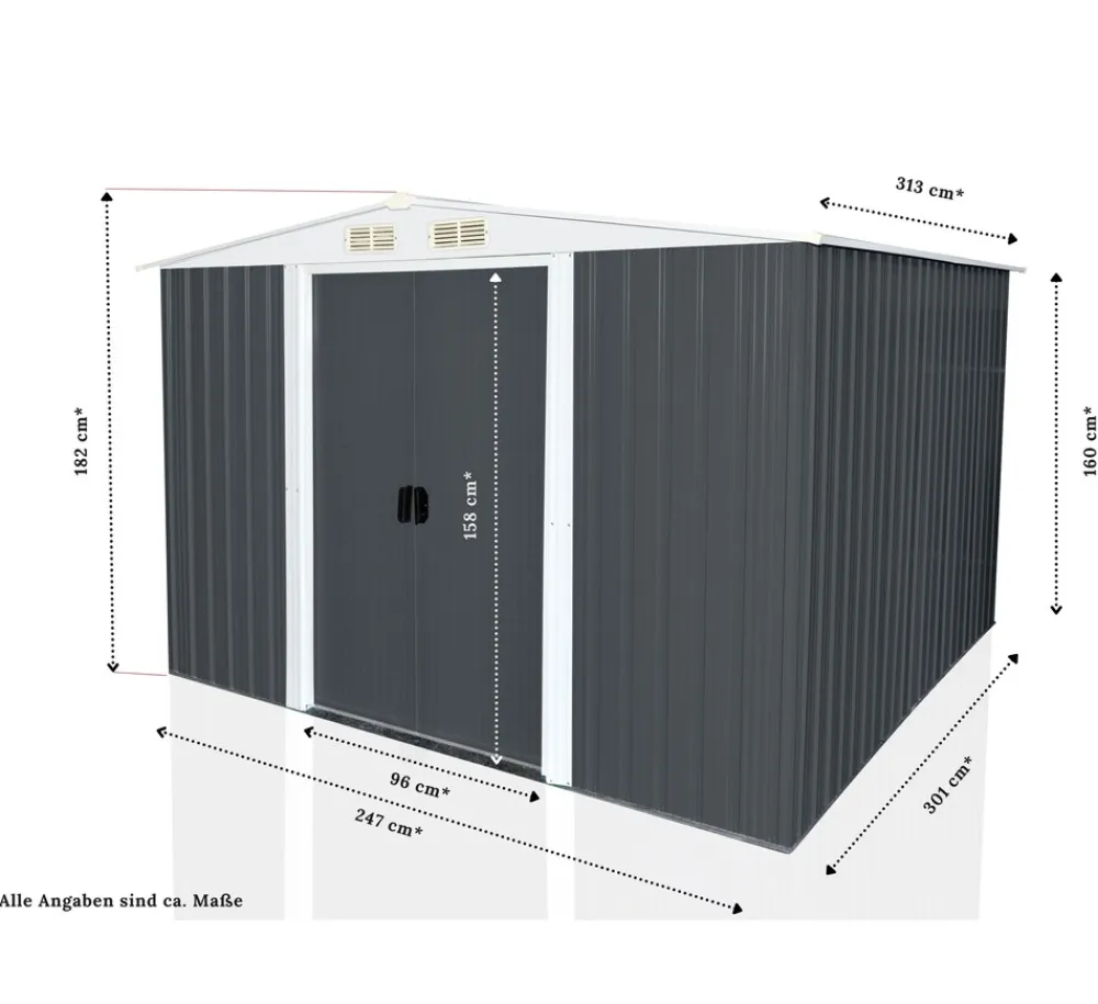 Aileenstore Geräteschuppen mit Doppelschiebetür und Belüftung aus Metall Gerätehaus SAFE XXL New