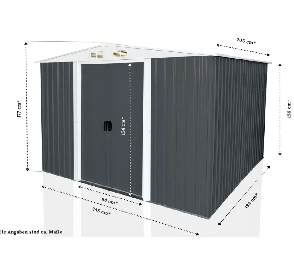 Geräteschuppen mit Doppelschiebetür und Belüftung aus Metall Gerätehaus SAFE XL ^ Aileenstore Discount