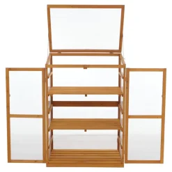 Gewächshaus -Q13, Treibhaus Anzuchthaus Frühbeet Fenster verstellbar Holz MVG-zertifiziert110x76x57cm ~ natur ^ MCW New