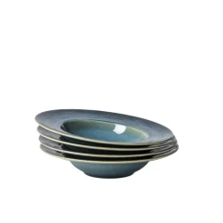 Gipfelstück Pastateller-Set, Steinzeug TIEFER SEE Blau / Grün New