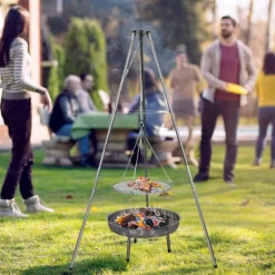 HKG 100 - Schwenkgrill aus Edelstahl mit Feuerschale - Dreibein Schwenker Holzkohlegrill für Camping und Garten ^ GLÜHZONE