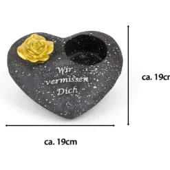 Novaliv Grabschmuck Herz Schwarz mit Rose Spruch Wir vermissen Dich Grabdeko Grabherz Wetterfest Grabdekoration Gedenkstein Teelichthalter Trauerstein Hot
