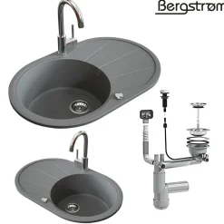 Granit Spüle Küchenspüle Einbauspüle Spülbecken+Drehexcenter+Siphon Grau ^ Bergström Outlet