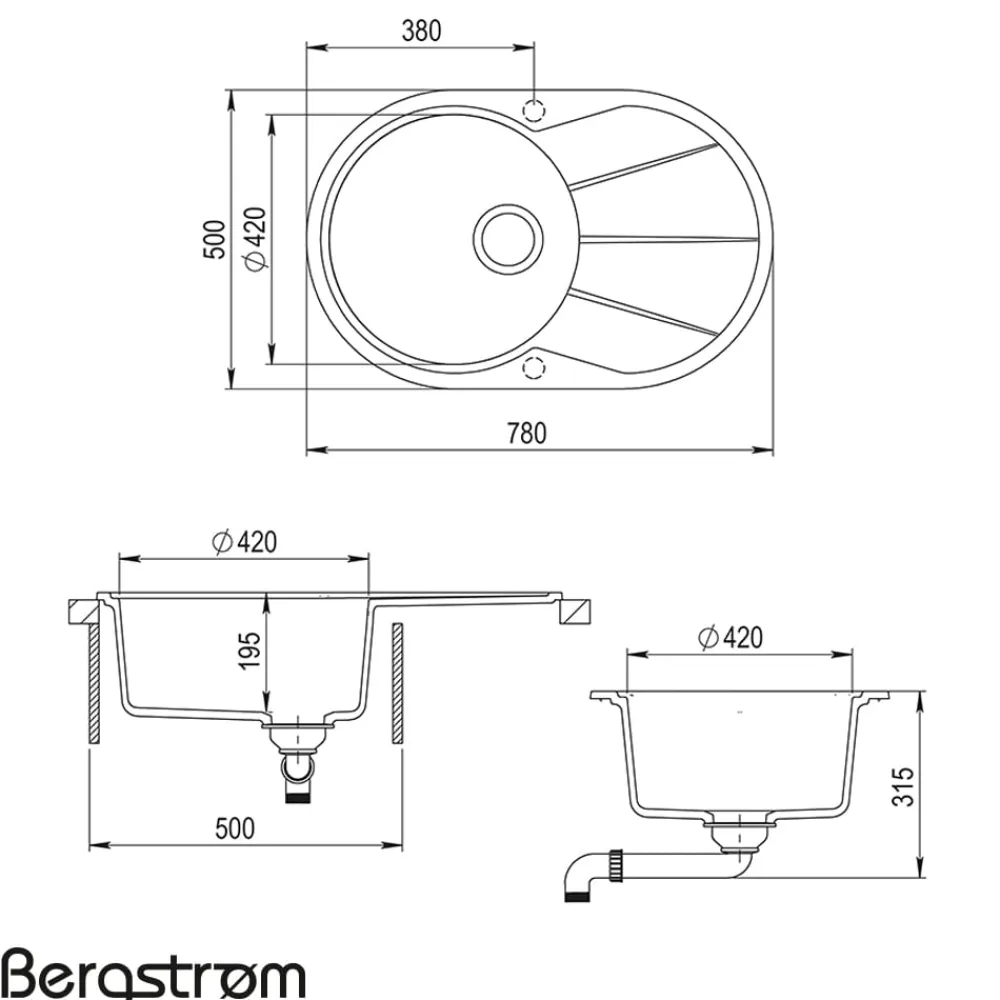 Granit Spüle Küchenspüle Einbauspüle Spülbecken+Drehexcenter+Siphon Grau ^ Bergström Outlet