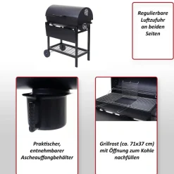 MCW Grillwagen -F70, Holzkohlegrill Standgrill Gartengrill mit Deckel Ablage, Stahl 103x93x70cm schwarz Sale