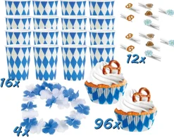 amscan Großes Oktoberfest-Set (128-teilig) Pappbecher Muffinförmchen Deko-Klammern Dekoration