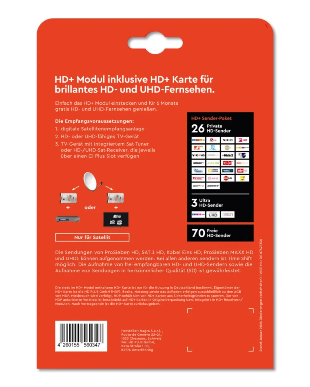 HD PLUS HD+ Modul inkl. 6 Monate HD+ Sender-Paket schwarz Discount