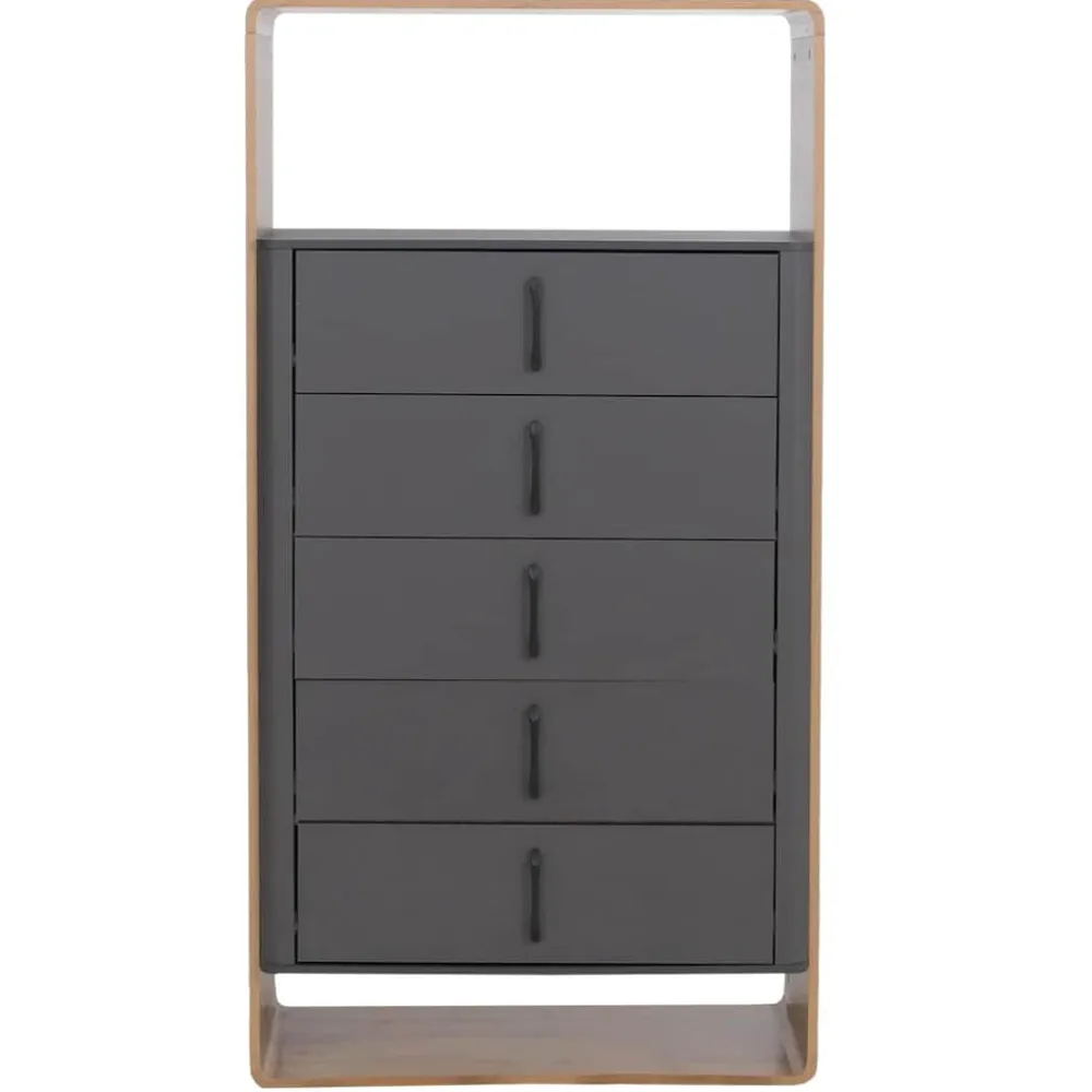 Highboard -P43, Hochschrank Sideboard Kommode, 5 Schubladen MDF 155x80x41cm ~ Rivera-Eiche-Optik, dunkelgrau ^ MCW Discount