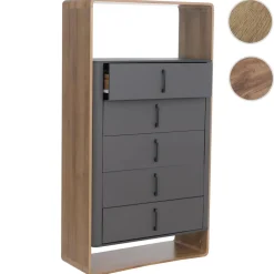 Highboard -P43, Hochschrank Sideboard Kommode, 5 Schubladen MDF 155x80x41cm ~ Rivera-Eiche-Optik, dunkelgrau ^ MCW Discount