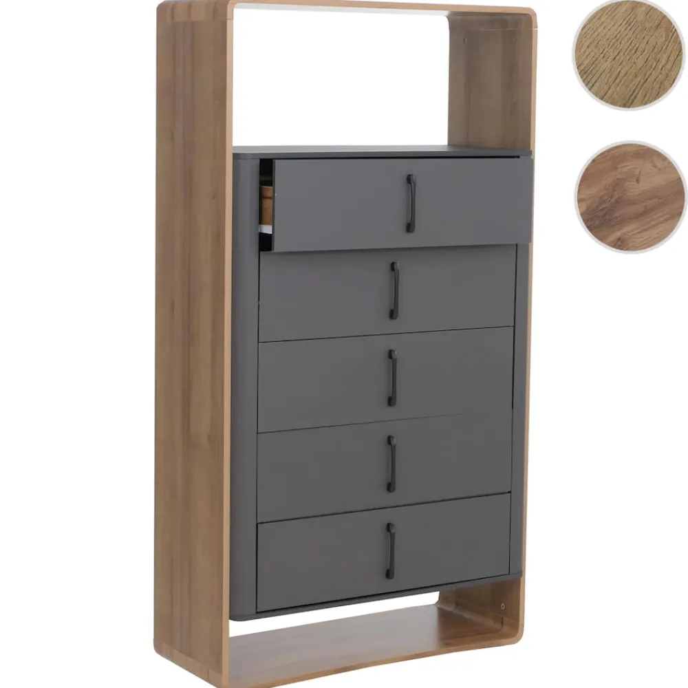 Highboard -P43, Hochschrank Sideboard Kommode, 5 Schubladen MDF 155x80x41cm ~ Rivera-Eiche-Optik, dunkelgrau ^ MCW Discount