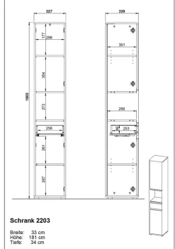 KADIMA DESIGN Hochschrank HAMBURG Soft-Close Modern 33x181x34 cm Steingrau Graphit Online