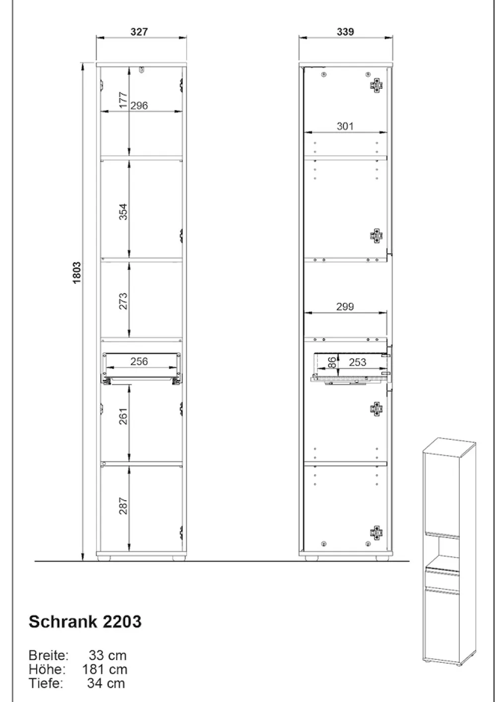 KADIMA DESIGN Hochschrank HAMBURG Soft-Close Modern 33x181x34 cm Steingrau Graphit Online