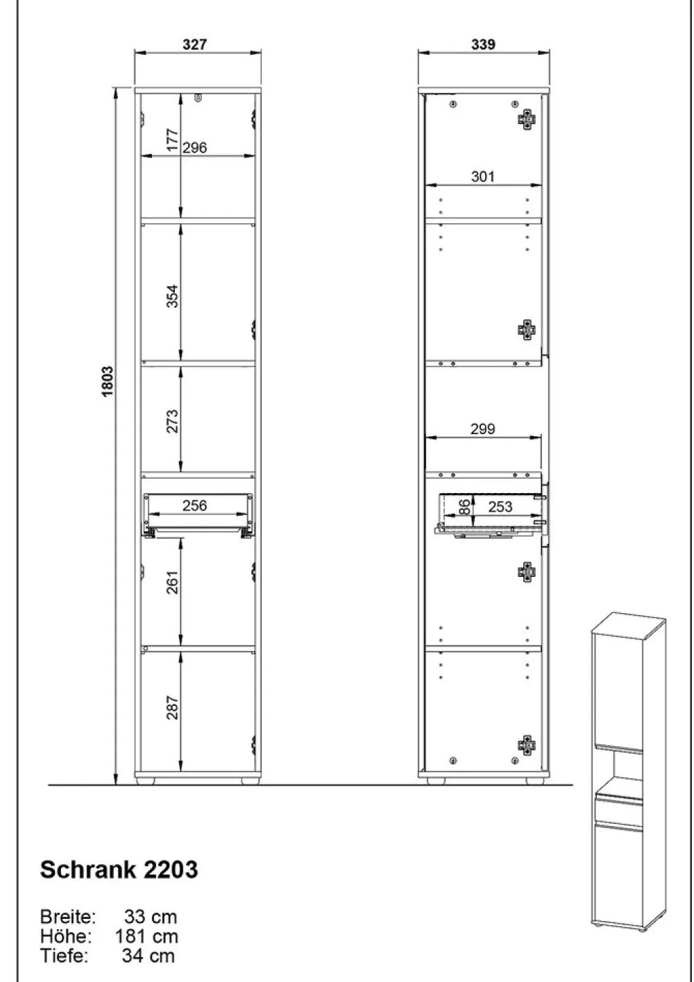 KADIMA DESIGN Hochschrank HAMBURG Soft-Close Modern 33x181x34 cm Steingrau Graphit Online